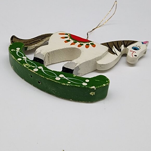 Vintage Wooden Rocking Horse Christmas Ornament 3.75" Hand Painted - Picture 2 of 6